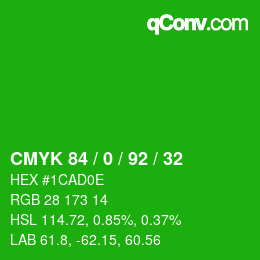 Color code: CMYK 84 / 0 / 92 / 32 | qconv.com