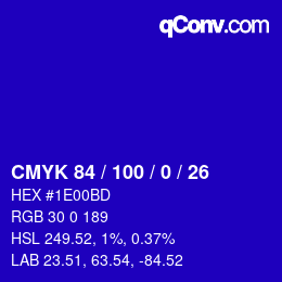 颜色代码: CMYK 84 / 100 / 0 / 26 | qconv.com