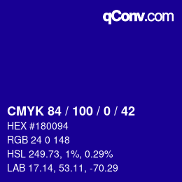 Color code: CMYK 84 / 100 / 0 / 42 | qconv.com