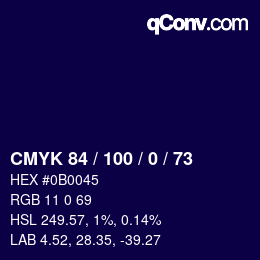 Color code: CMYK 84 / 100 / 0 / 73 | qconv.com