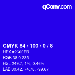 カラーコード: CMYK 84 / 100 / 0 / 8 | qconv.com