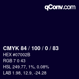 Color code: CMYK 84 / 100 / 0 / 83 | qconv.com