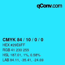 Color code: CMYK 84 / 10 / 0 / 0 | qconv.com