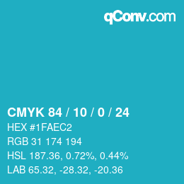 カラーコード: CMYK 84 / 10 / 0 / 24 | qconv.com