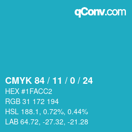カラーコード: CMYK 84 / 11 / 0 / 24 | qconv.com