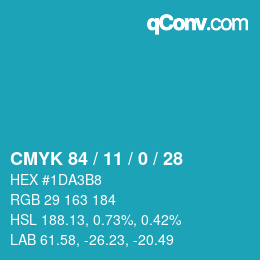 颜色代码: CMYK 84 / 11 / 0 / 28 | qconv.com