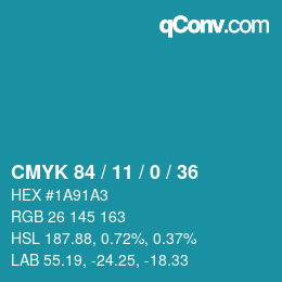 カラーコード: CMYK 84 / 11 / 0 / 36 | qconv.com