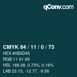 Color code: CMYK 84 / 11 / 0 / 73 | qconv.com