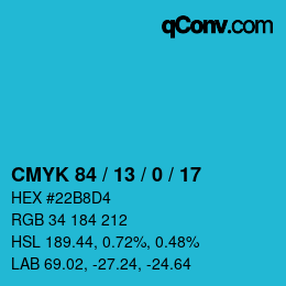 Código de color: CMYK 84 / 13 / 0 / 17 | qconv.com