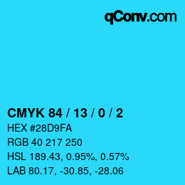 カラーコード: CMYK 84 / 13 / 0 / 2 | qconv.com