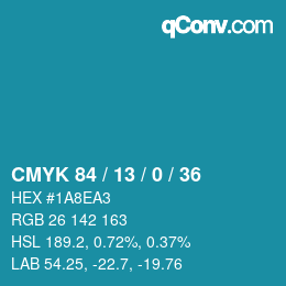 Color code: CMYK 84 / 13 / 0 / 36 | qconv.com