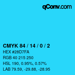 カラーコード: CMYK 84 / 14 / 0 / 2 | qconv.com