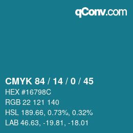 Color code: CMYK 84 / 14 / 0 / 45 | qconv.com