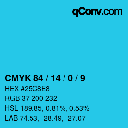 カラーコード: CMYK 84 / 14 / 0 / 9 | qconv.com