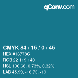 Color code: CMYK 84 / 15 / 0 / 45 | qconv.com