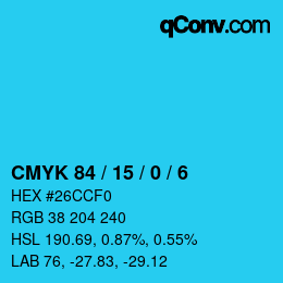 Color code: CMYK 84 / 15 / 0 / 6 | qconv.com