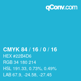 颜色代码: CMYK 84 / 16 / 0 / 16 | qconv.com