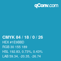 Farbcode: CMYK 84 / 18 / 0 / 26 | qconv.com