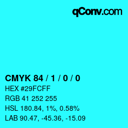 Color code: CMYK 84 / 1 / 0 / 0 | qconv.com