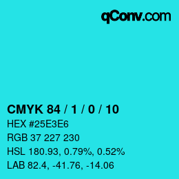 カラーコード: CMYK 84 / 1 / 0 / 10 | qconv.com