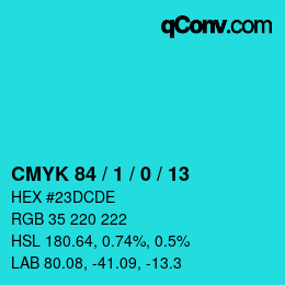 カラーコード: CMYK 84 / 1 / 0 / 13 | qconv.com
