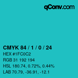 カラーコード: CMYK 84 / 1 / 0 / 24 | qconv.com
