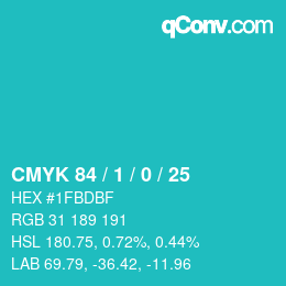 カラーコード: CMYK 84 / 1 / 0 / 25 | qconv.com