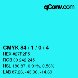 カラーコード: CMYK 84 / 1 / 0 / 4 | qconv.com