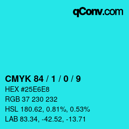 カラーコード: CMYK 84 / 1 / 0 / 9 | qconv.com