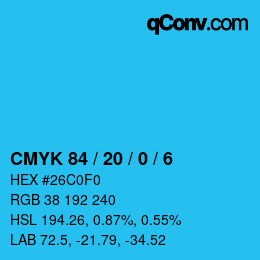 Color code: CMYK 84 / 20 / 0 / 6 | qconv.com