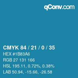 カラーコード: CMYK 84 / 21 / 0 / 35 | qconv.com