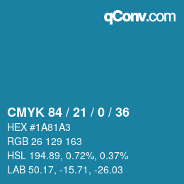 颜色代码: CMYK 84 / 21 / 0 / 36 | qconv.com