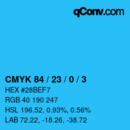 Color code: CMYK 84 / 23 / 0 / 3 | qconv.com