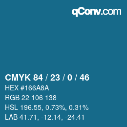 Color code: CMYK 84 / 23 / 0 / 46 | qconv.com
