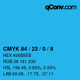 カラーコード: CMYK 84 / 23 / 0 / 8 | qconv.com