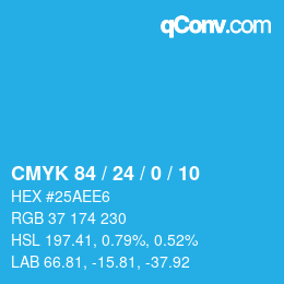 カラーコード: CMYK 84 / 24 / 0 / 10 | qconv.com