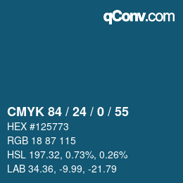 カラーコード: CMYK 84 / 24 / 0 / 55 | qconv.com