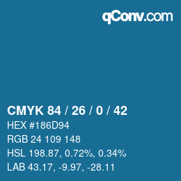 カラーコード: CMYK 84 / 26 / 0 / 42 | qconv.com