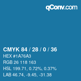 カラーコード: CMYK 84 / 28 / 0 / 36 | qconv.com