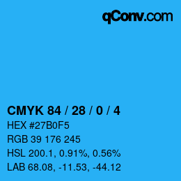 颜色代码: CMYK 84 / 28 / 0 / 4 | qconv.com