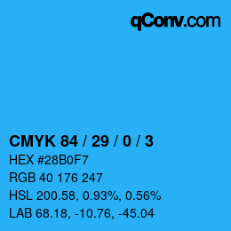 颜色代码: CMYK 84 / 29 / 0 / 3 | qconv.com