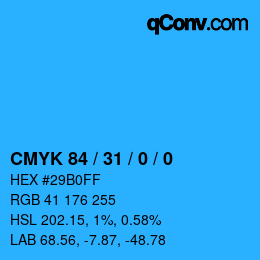 Color code: CMYK 84 / 31 / 0 / 0 | qconv.com
