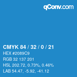 カラーコード: CMYK 84 / 32 / 0 / 21 | qconv.com
