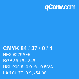 カラーコード: CMYK 84 / 37 / 0 / 4 | qconv.com
