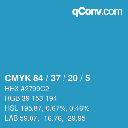Code couleur: CMYK 84 / 37 / 20 / 5 | qconv.com