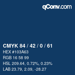 Code couleur: CMYK 84 / 42 / 0 / 61 | qconv.com