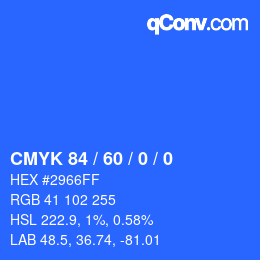 颜色代码: CMYK 84 / 60 / 0 / 0 | qconv.com