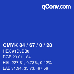 Color code: CMYK 84 / 67 / 0 / 28 | qconv.com