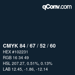 Color code: CMYK 84 / 67 / 52 / 60 | qconv.com