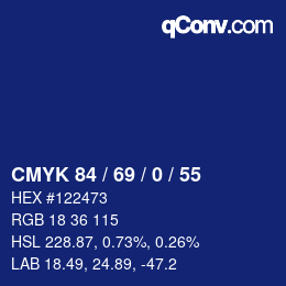 Color code: CMYK 84 / 69 / 0 / 55 | qconv.com